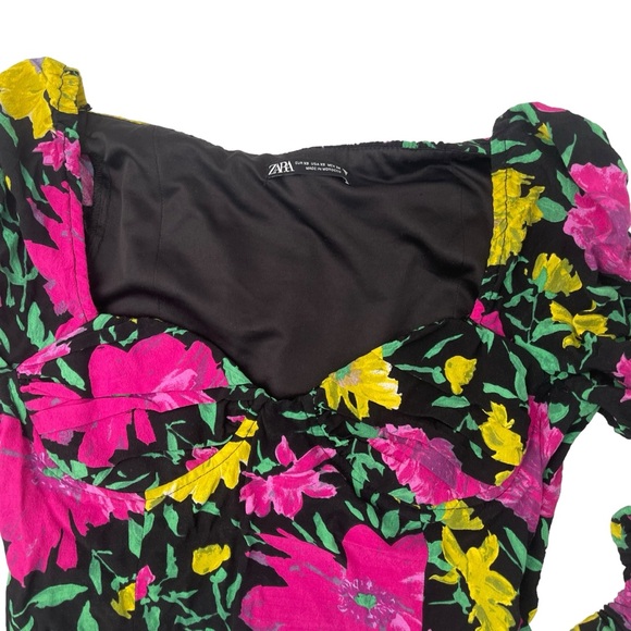 Zara Floral Top Long Sleeve Cropped Size XS - Picture 6 of 9